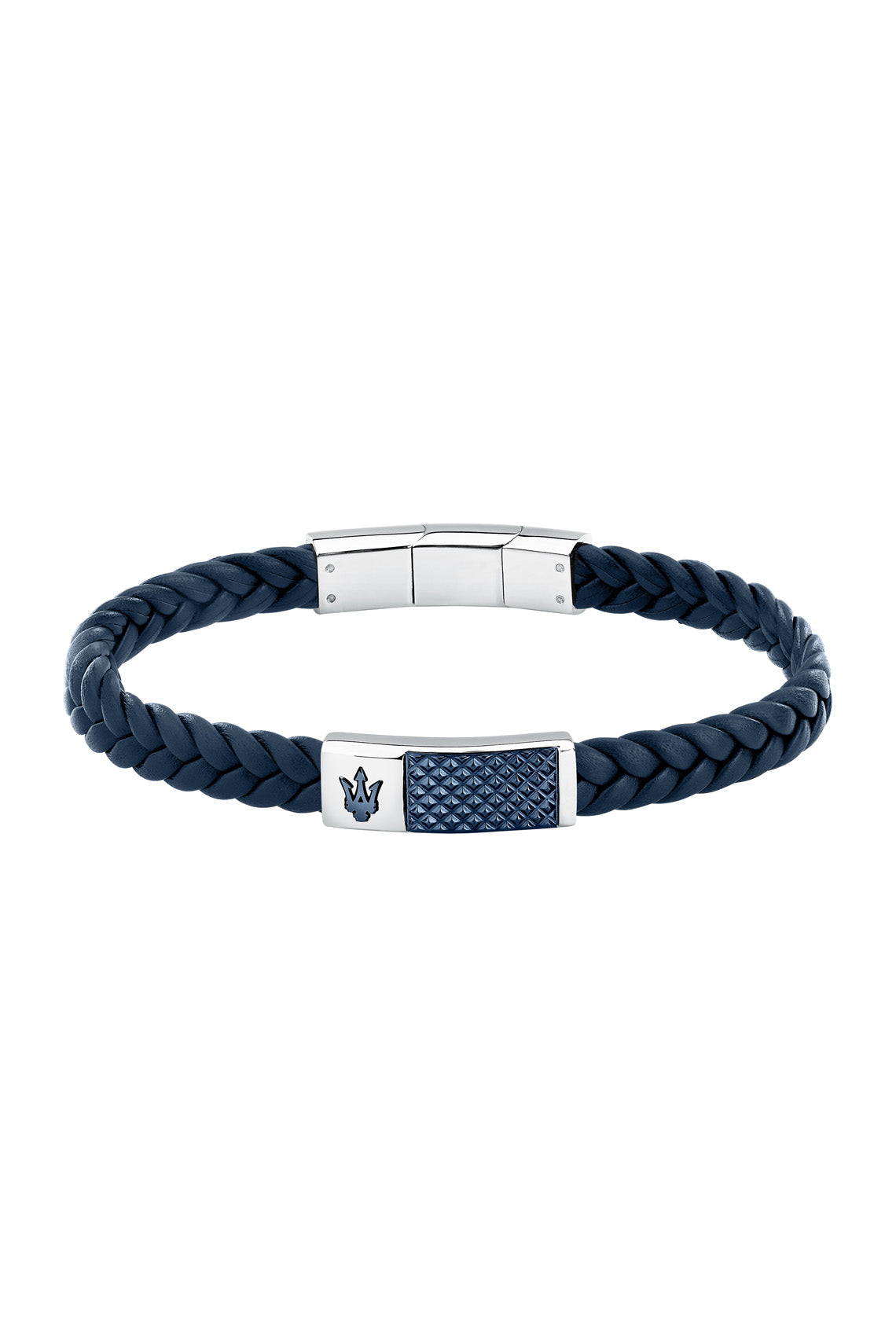 Maserati men's black interlaced leather and steel bracelet