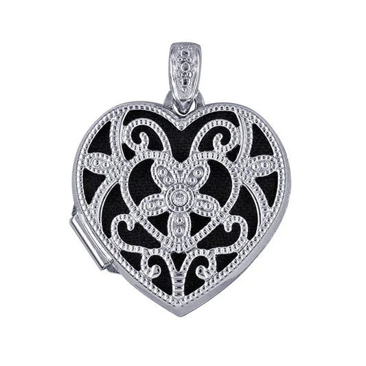 Sterling Silver  18mm Diamond Set Filigree Heart Locket