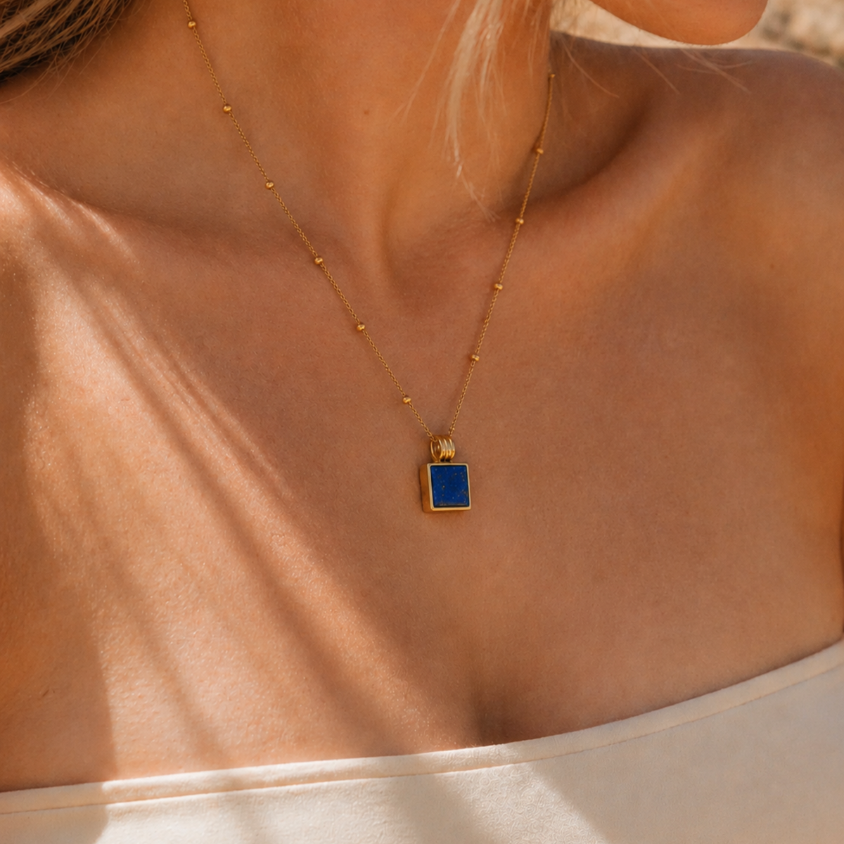 Meraya - Natural Stone Square Necklace