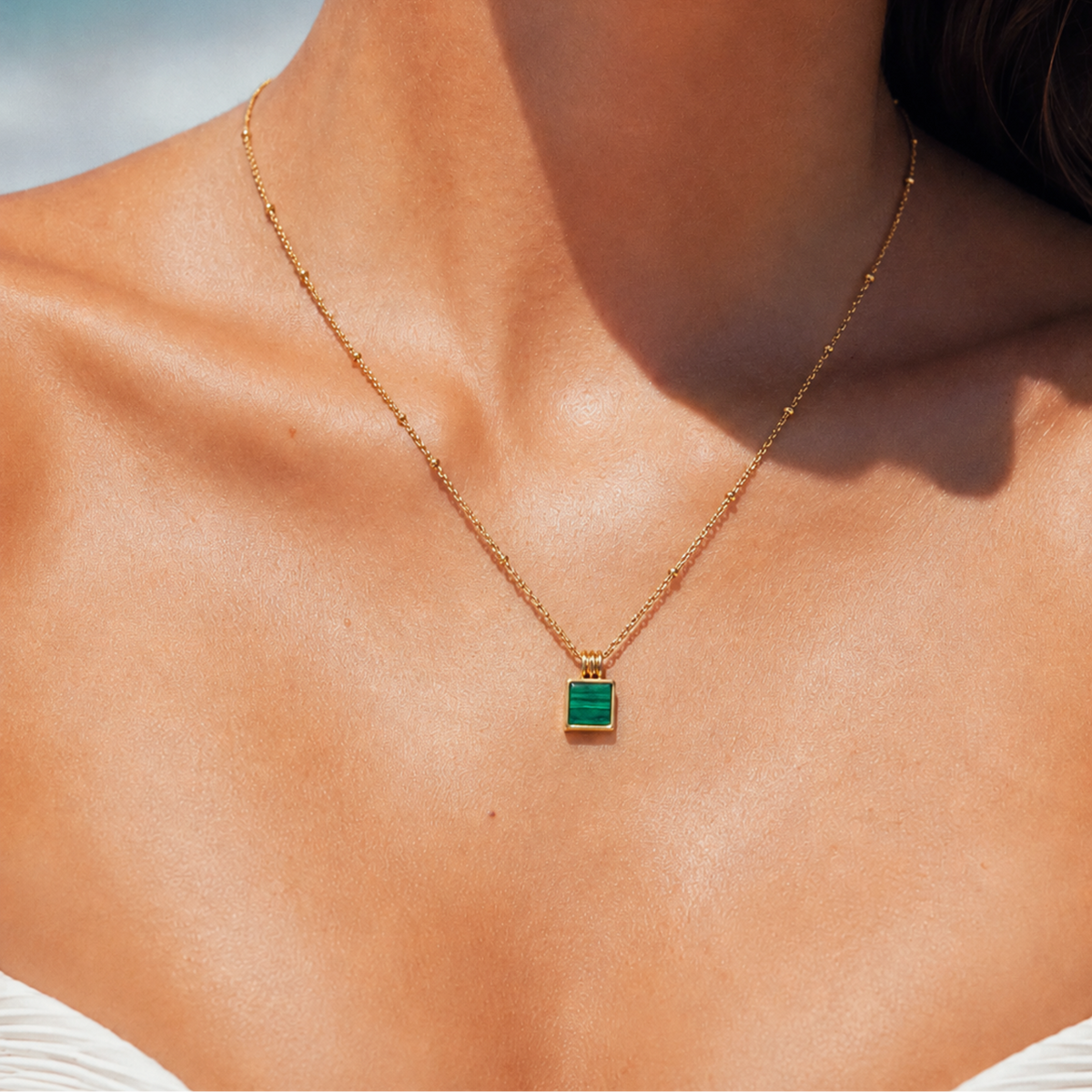 Meraya - Natural Stone Square Necklace