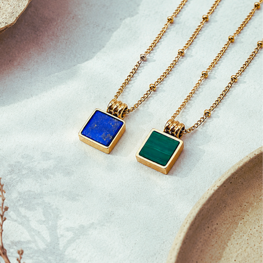 Meraya - Natural Stone Square Necklace