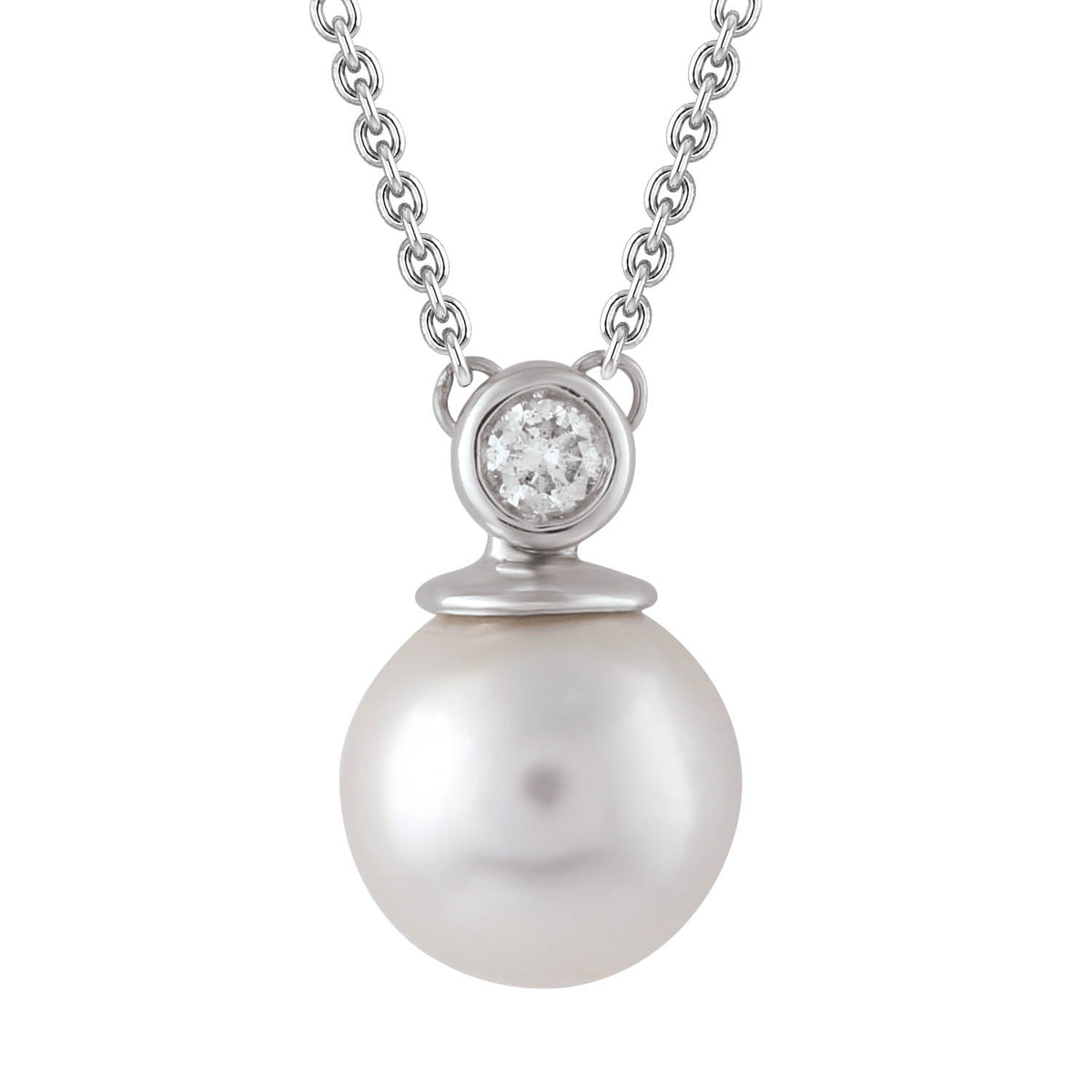 Diamond & Pearl Necklace with 0.03ct Diamonds in 9K White Gold