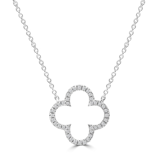 9K White Gold Diamond Clover Necklace 45cm With 40 Diamonds