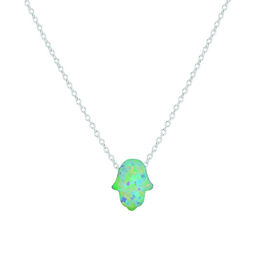Sterling silver opalite hamsa hand necklace