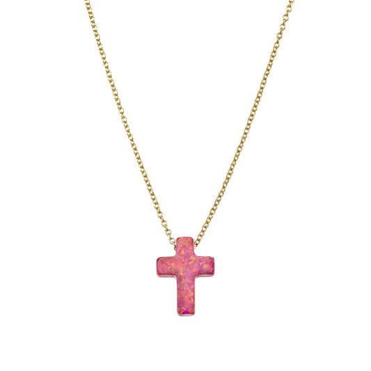 Sterling silver opalite cross necklace with gold plating