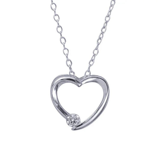 Sterling Silver White Cz Open Heart Pendant