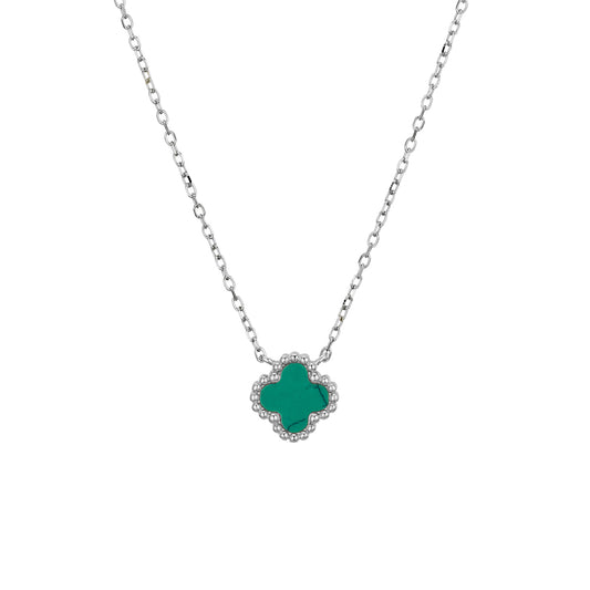 Sterling silver necklace with single green flower pendant