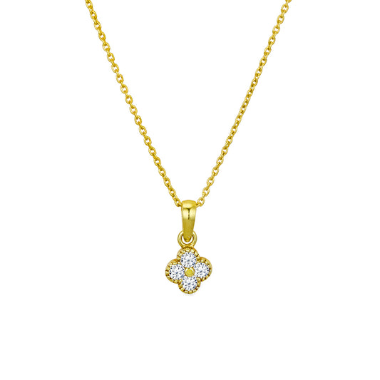 Sterling silver CZ petite flower pendant necklace