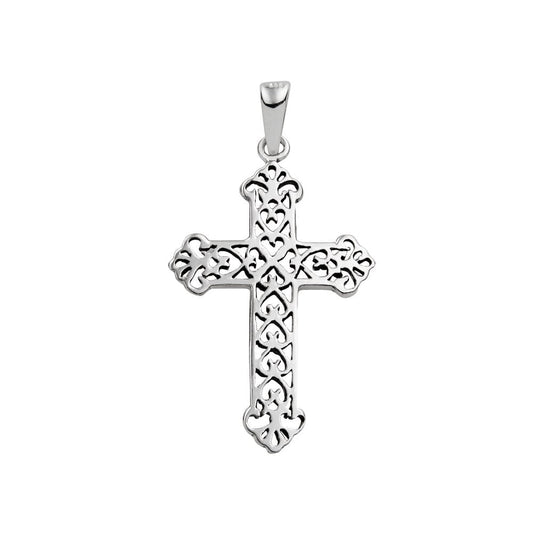 Sterling silver filigree heart detail cross pendant