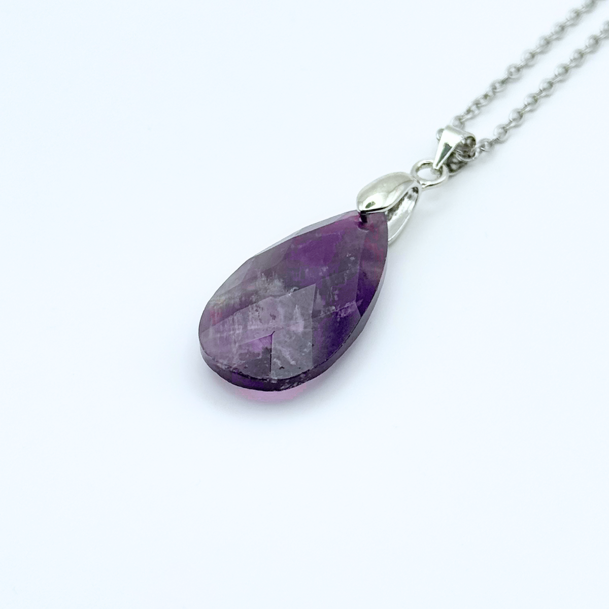 Tear Drop Faceted Natural Gemstone Necklace