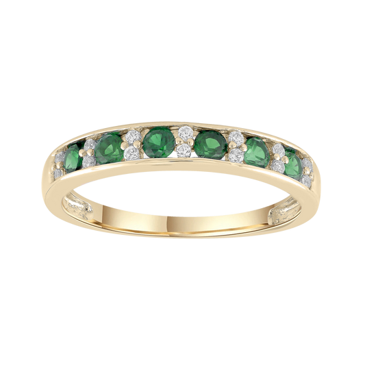 Diamond and emerald ring with 0.10ct diamonds in 9K yellow gold