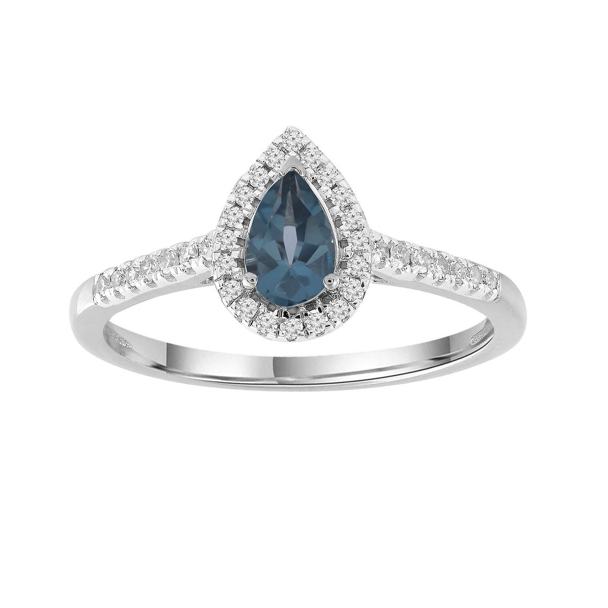 London blue topaz and diamond ring with 0.15ct diamonds in 9K white gold
