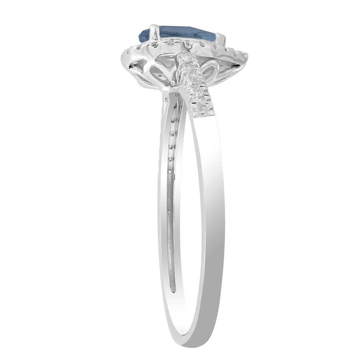 London blue topaz and diamond ring with 0.15ct diamonds in 9K white gold — view 2