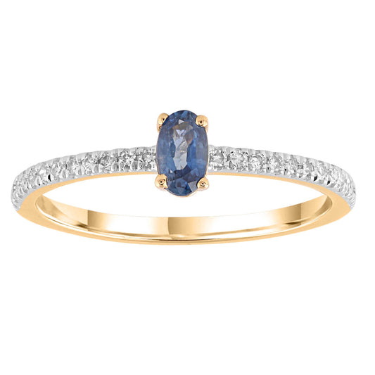Sapphire ring with 0.12ct diamonds in 9K yellow gold