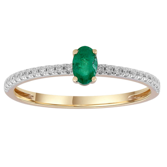 Emerald ring with 0.12ct diamonds in 9K yellow gold