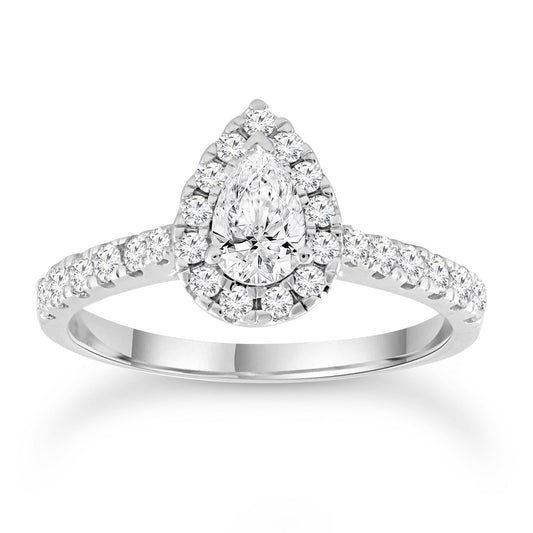 Pear cut diamond ring with 1.00ct diamonds in 18K white gold