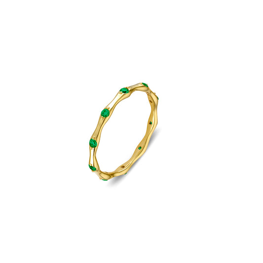 Sterling silver abstract shape band ring with emerald CZ details