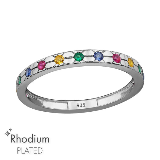 Patterned Sterling Silver Ring with Cubic Zirconia