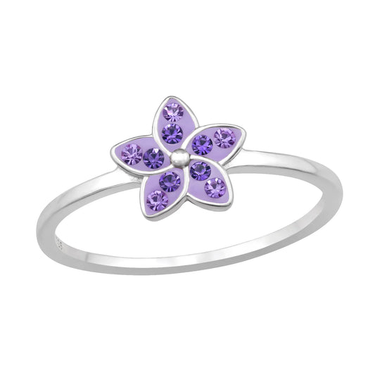 Flower Sterling Silver Ring with Crystal
