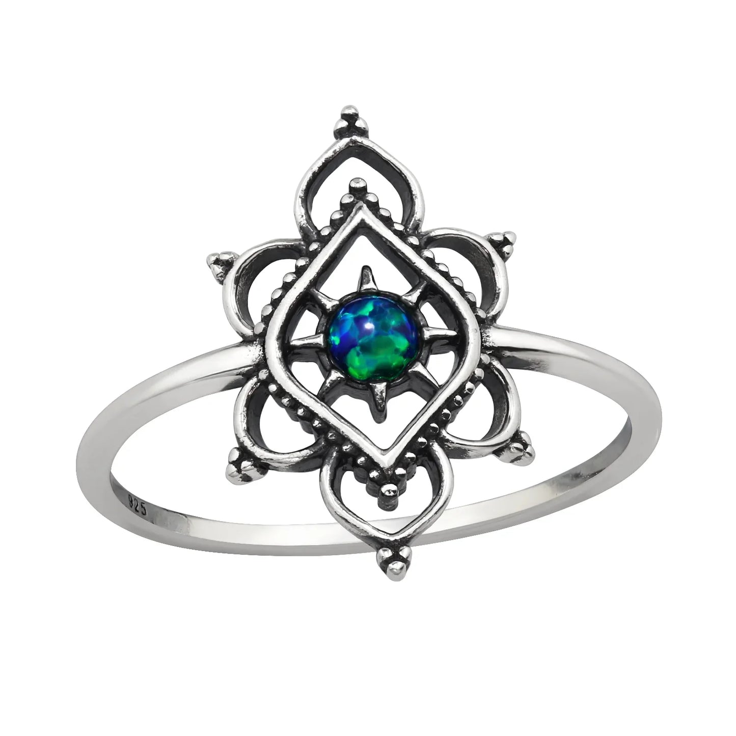 Filigree Sterling Silver Ring with Synthetic Opal