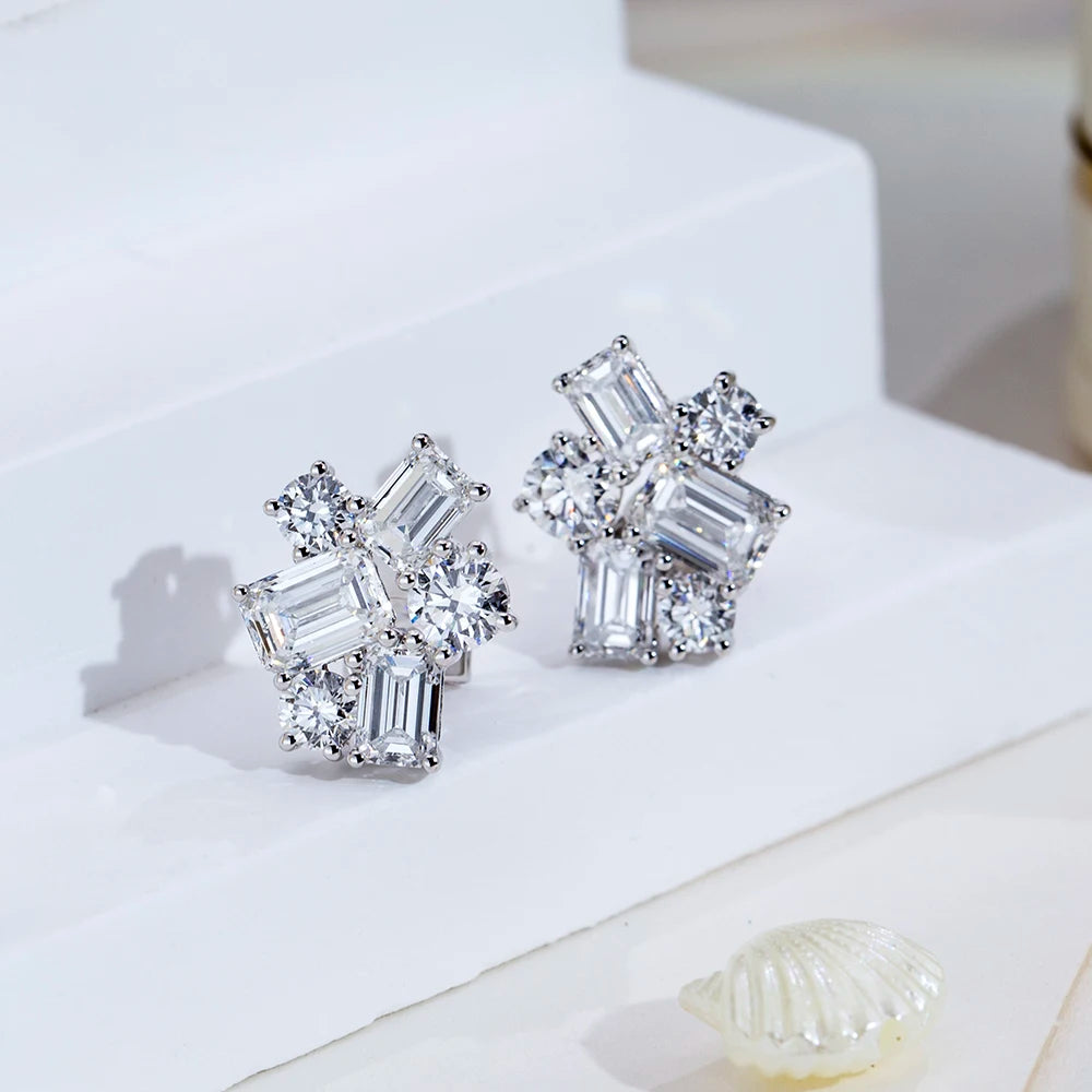 18K White  Gold Stud Earrings 1CT Emerald Shape Lab Grown Diamond
