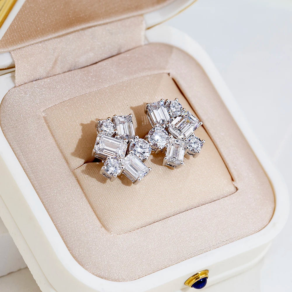 18K White  Gold Stud Earrings 1CT Emerald Shape Lab Grown Diamond