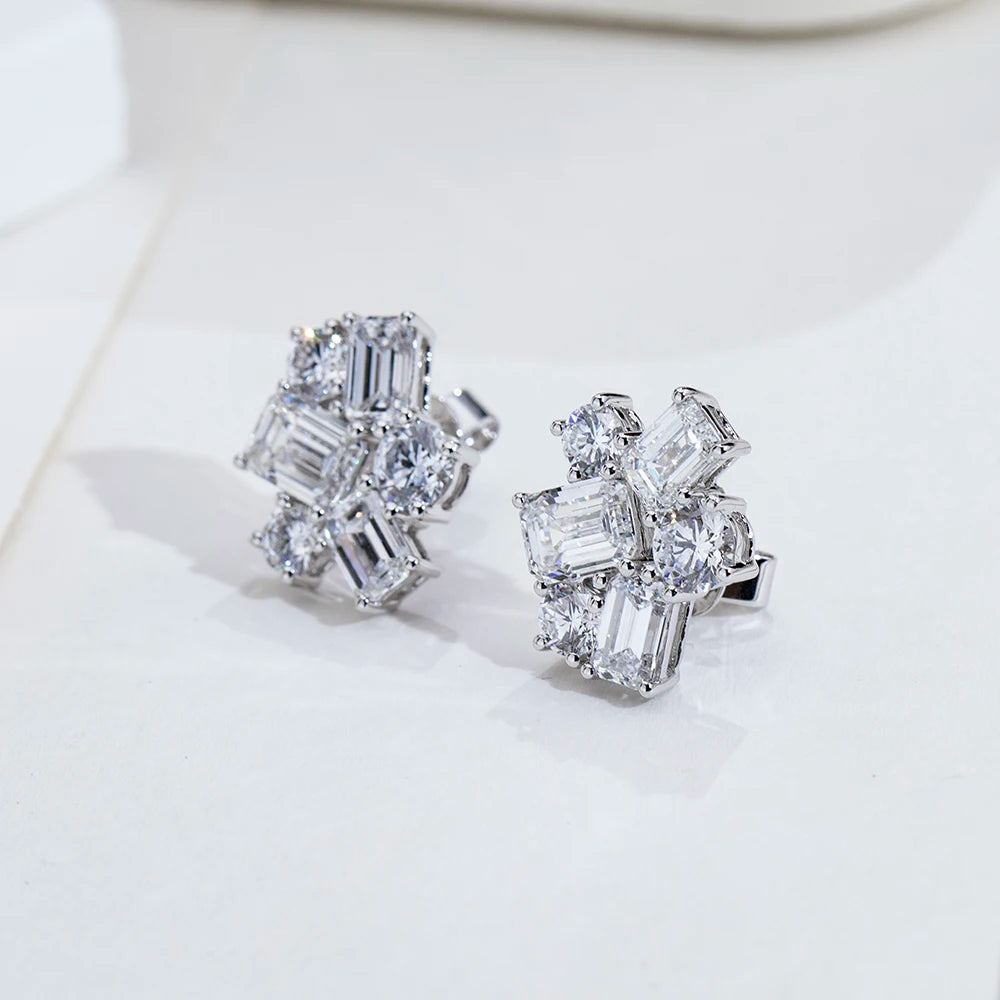 18K White  Gold Stud Earrings 1CT Emerald Shape Lab Grown Diamond