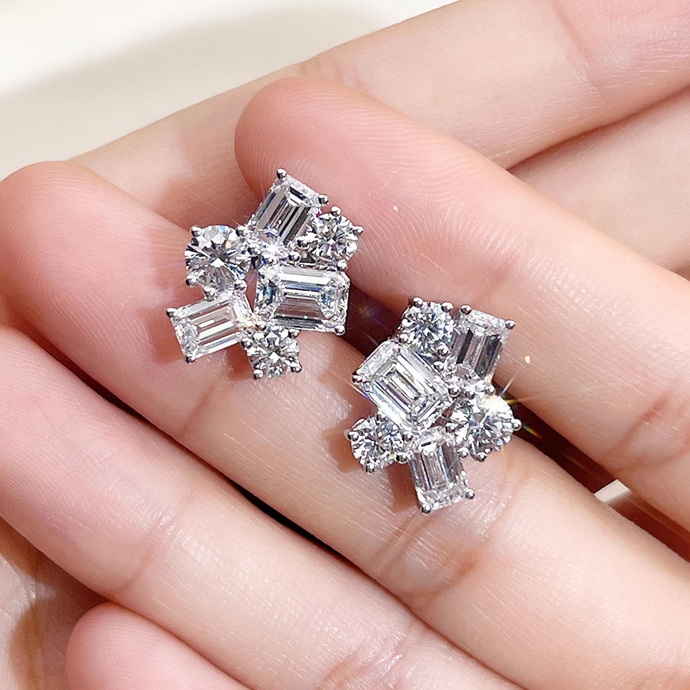 18K White  Gold Stud Earrings 1CT Emerald Shape Lab Grown Diamond