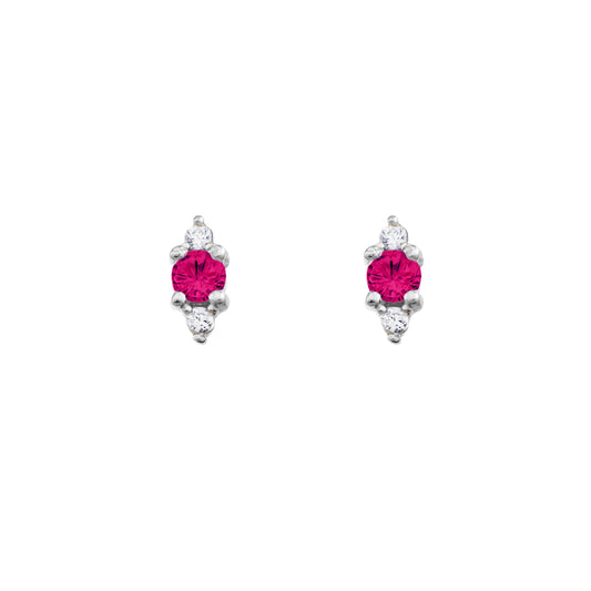 Sterling silver dainty stud earrings with feature ruby pink CZ and small CZ stones