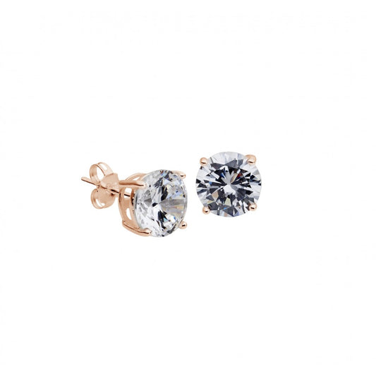 Sterling silver rose gold plated claw set round stud earring