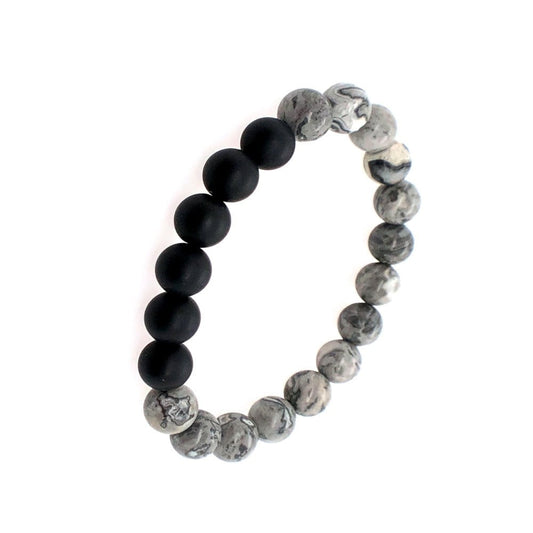 Blaze Stainless steel men’s grey stone and agate ball bracelet