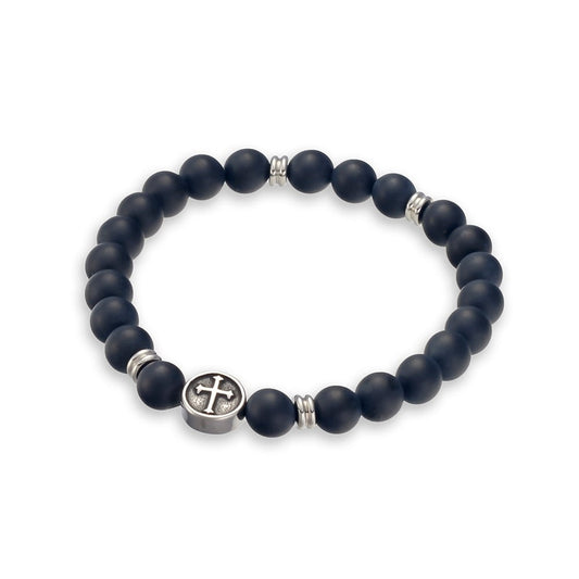 Blaze stainless steel matte onyx bead bracelet