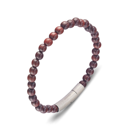 Blaze men’s redwood bead bangle with matte stainless steel clasp
