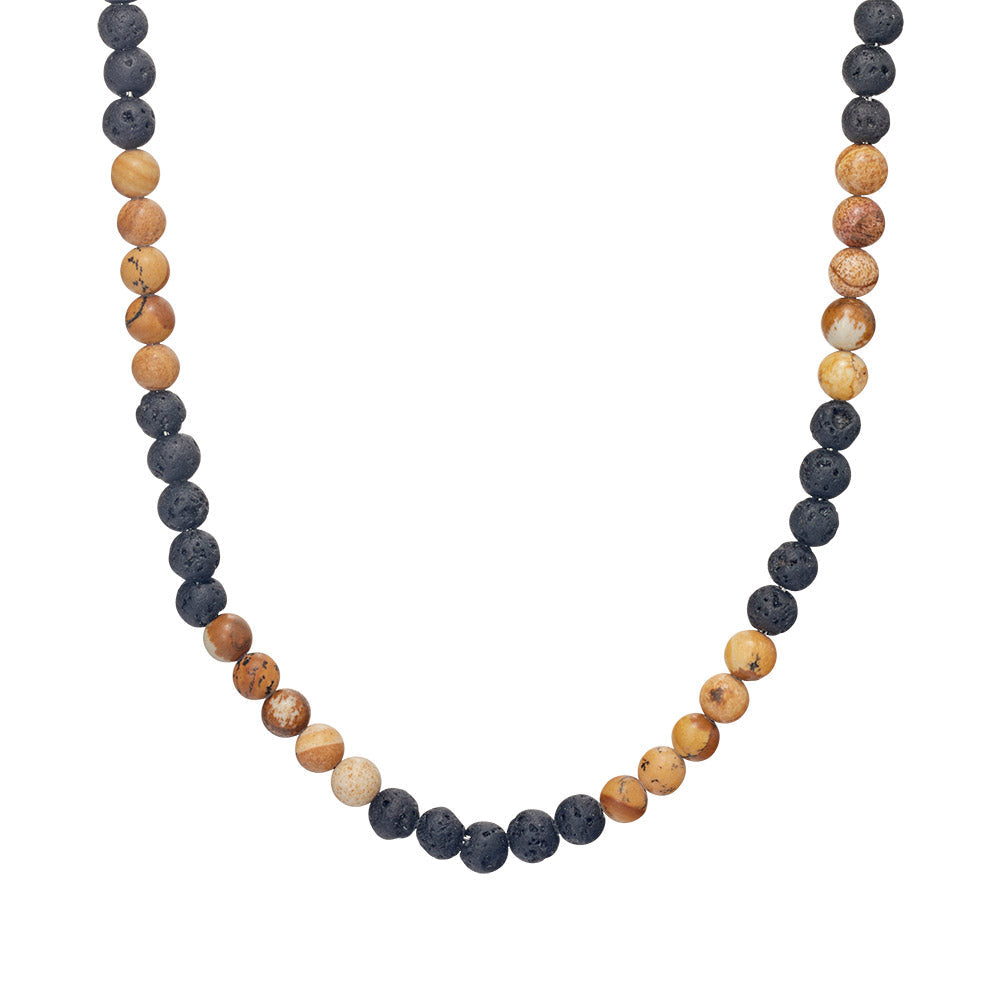 Blaze men’s picture rock and lava stone bead necklace with stainless steel lobster clasp Giulia'secret