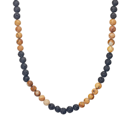 Blaze men’s picture rock and lava stone bead necklace with stainless steel lobster clasp
