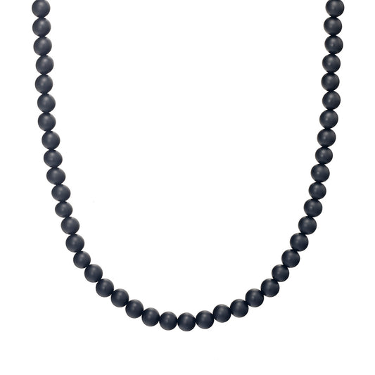 Blaze men’s black onyx bead necklace with stainless steel lobster clasp