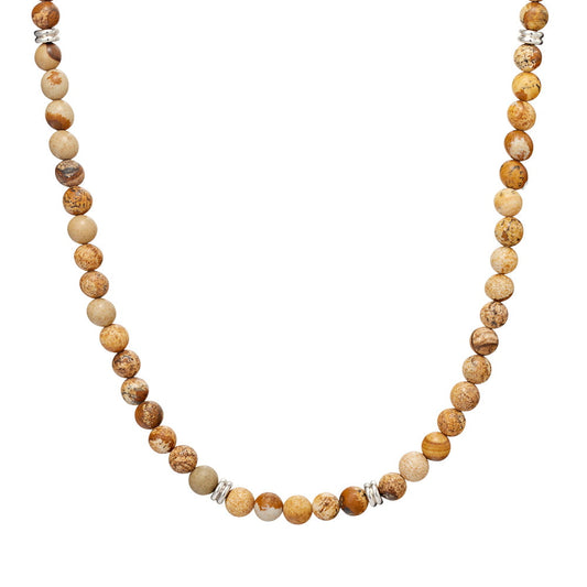 Blaze men’s natural jasper bead necklace with stainless steel details and lobster clasp