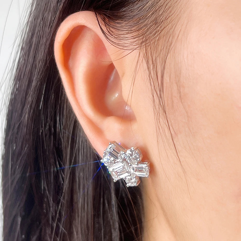 18K White  Gold Stud Earrings 1CT Emerald Shape Lab Grown Diamond