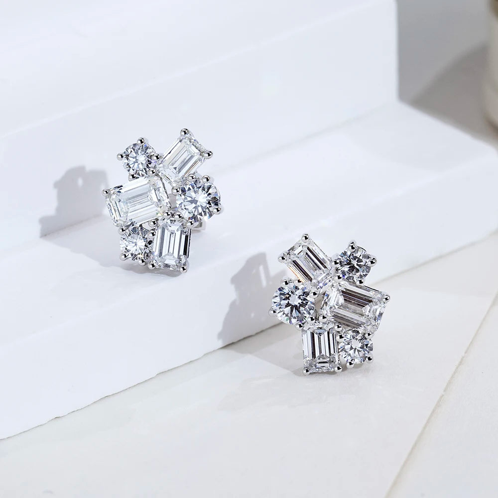 18K White  Gold Stud Earrings 1CT Emerald Shape Lab Grown Diamond