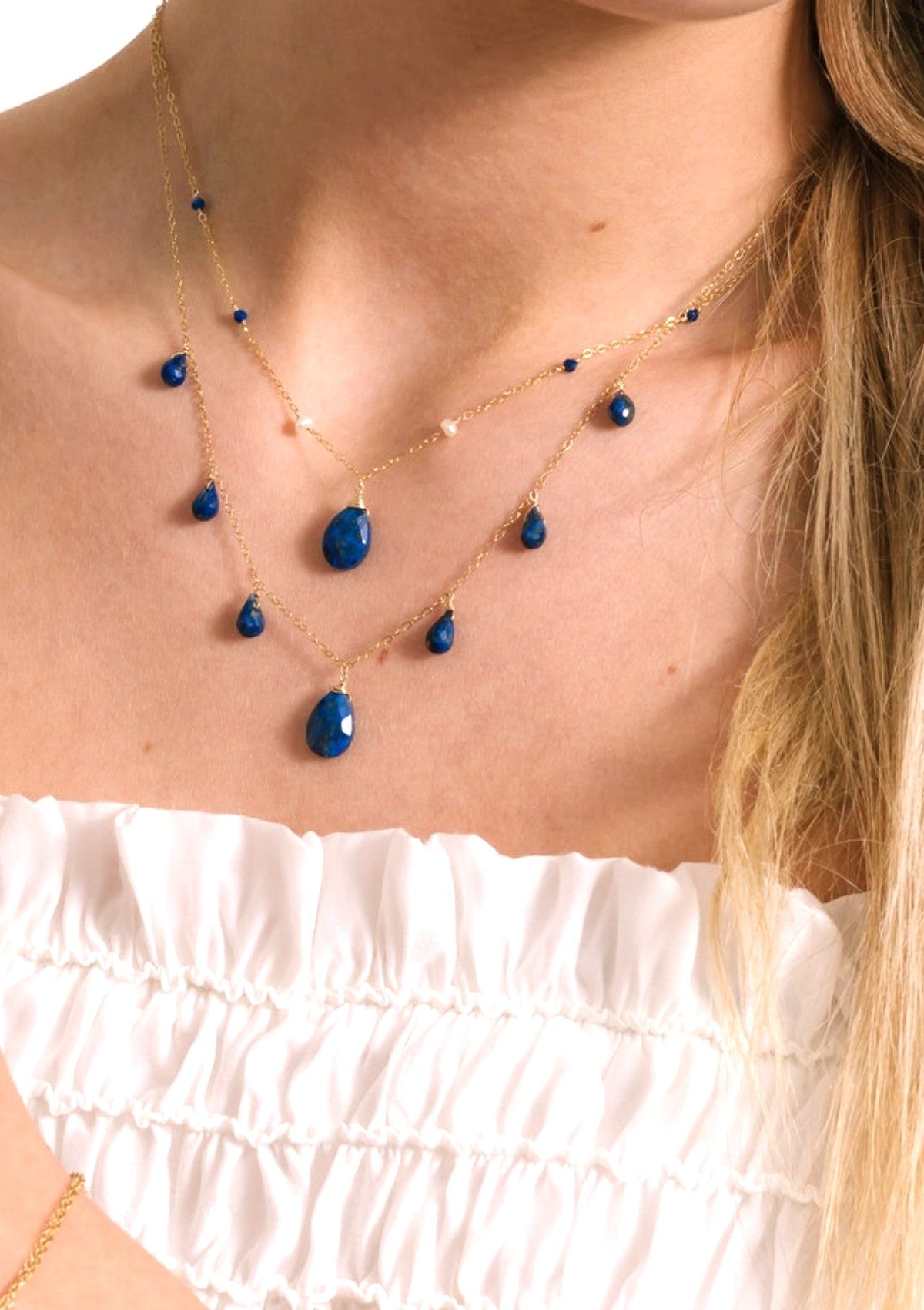Handmade Lapis Lazuli Princess Necklace 18 Inch 14K Gold Filled Jewelry