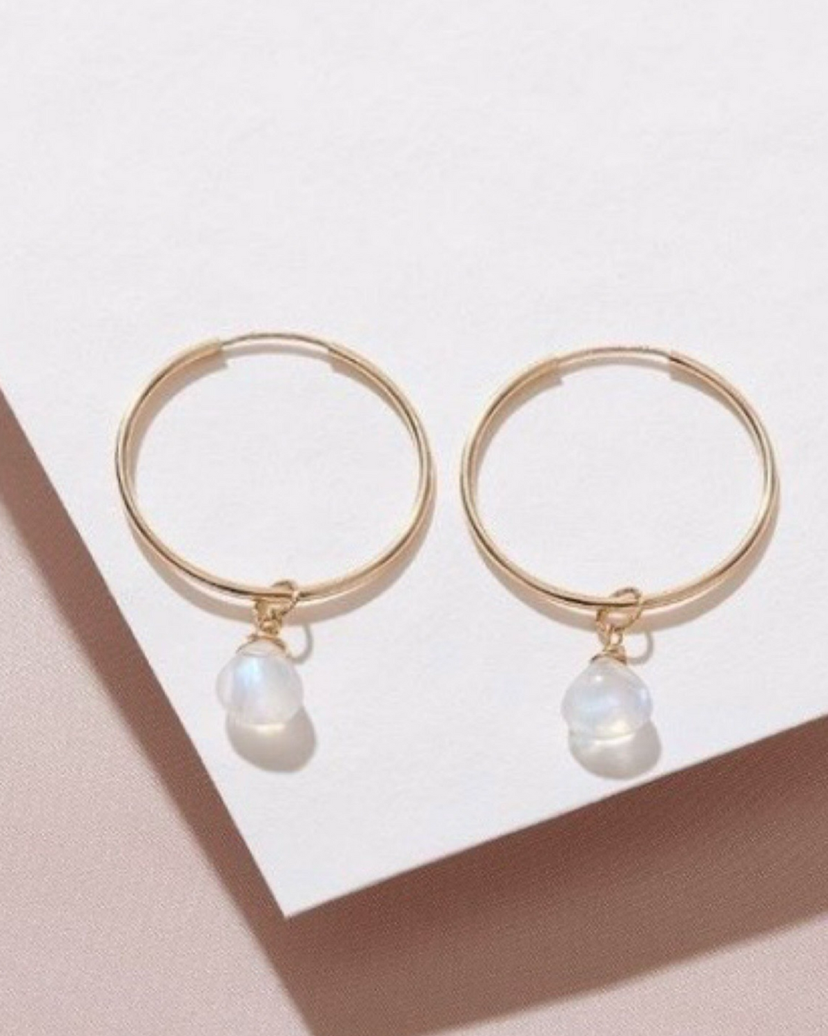 Moonstone Heart Hoop Earrings