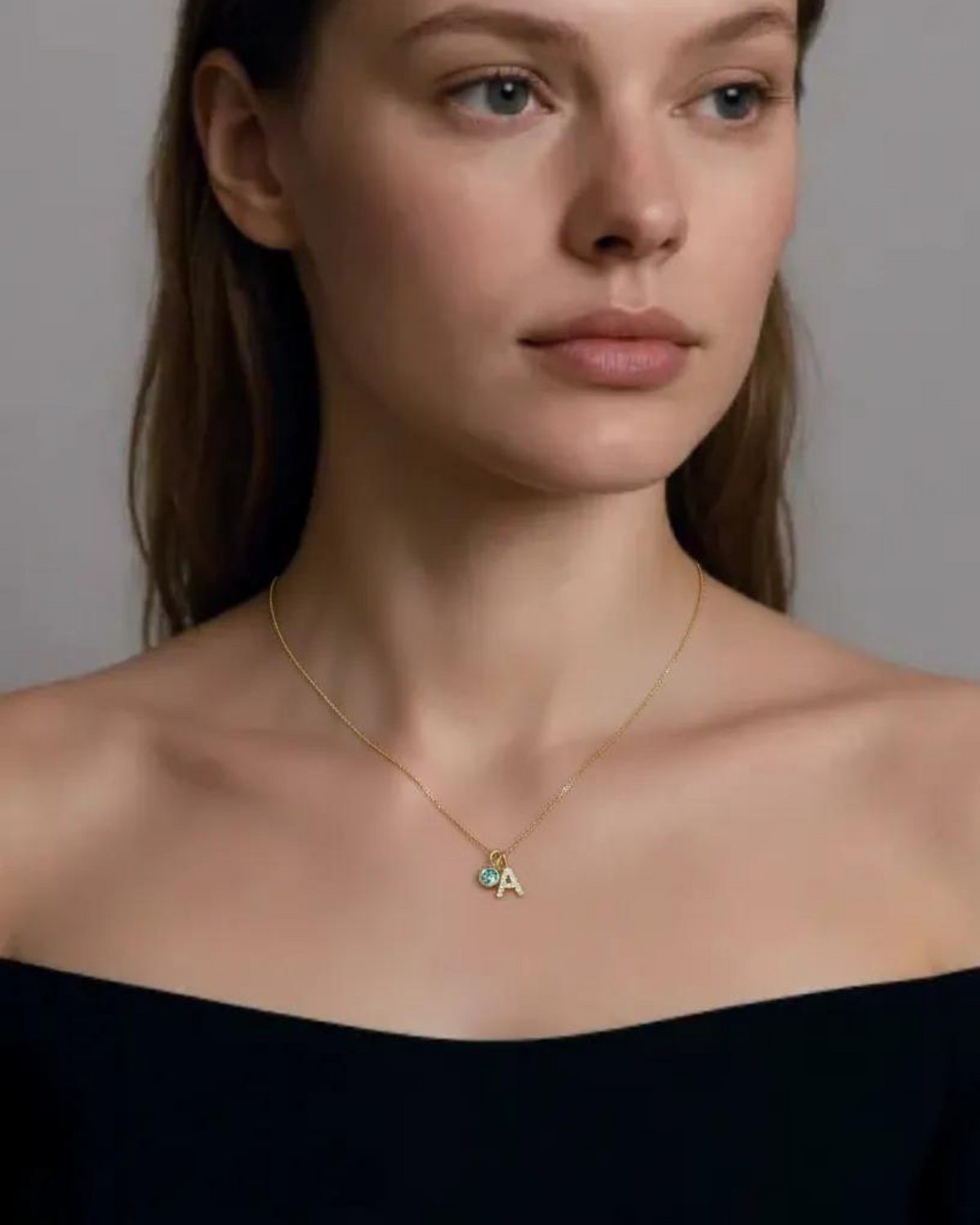 A-Z Pave Initial with Birthstones Necklace