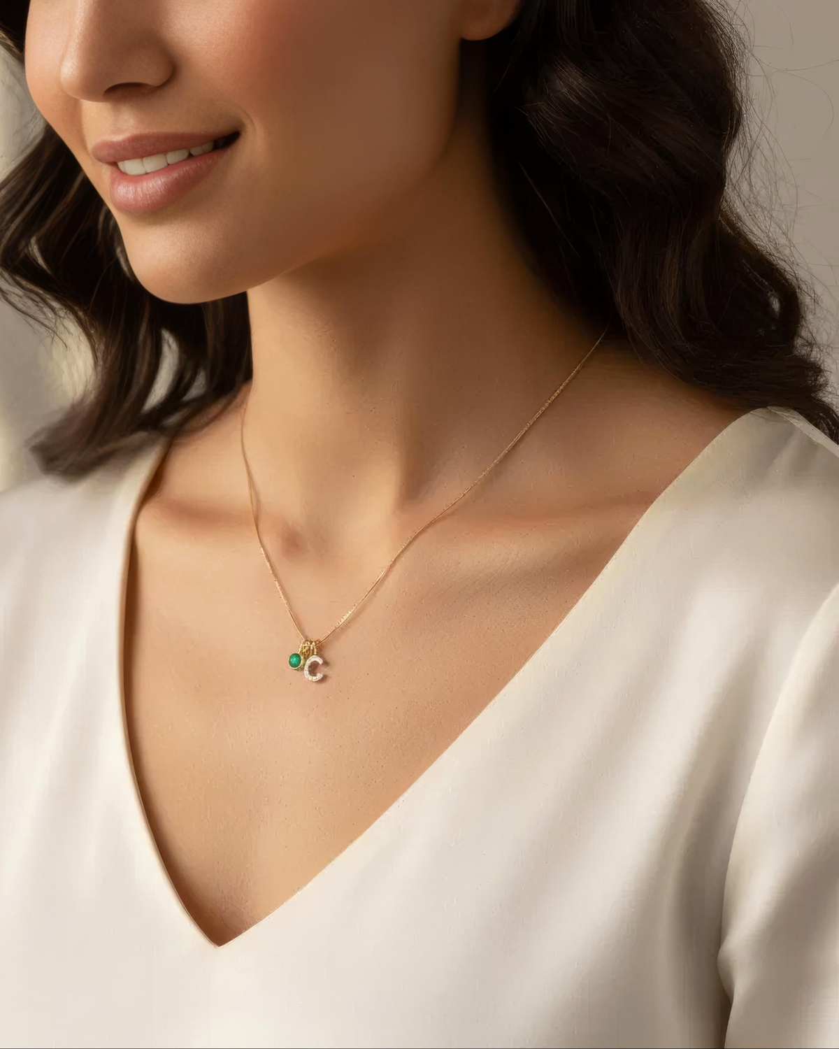 A-Z Pave Initial with Birthstones Necklace