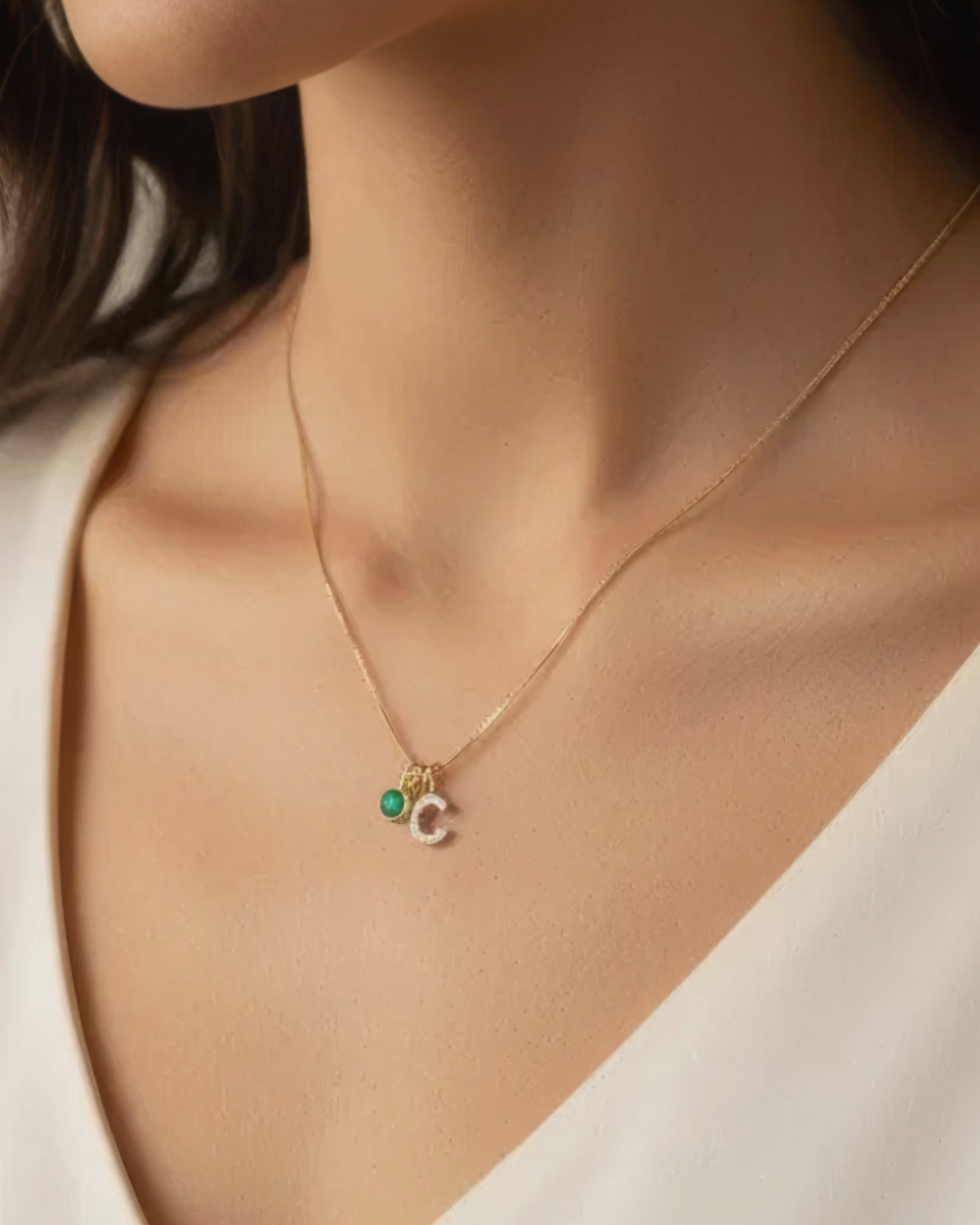 A-Z Pave Initial with Birthstones Necklace