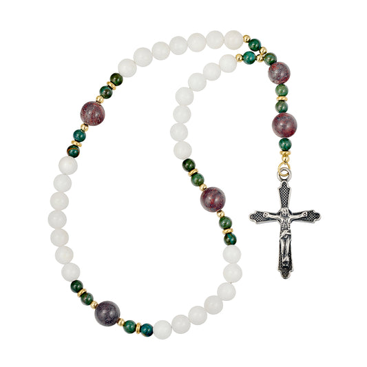 Veri stainless steel green and tiger-eye bead Anglican rosary with gold cross