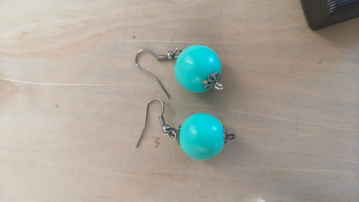 Mint Green Round Globe Bead French Wire Dangle Earrings Costume Jewelry