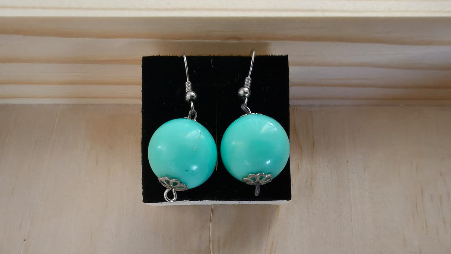 Mint Green Round Globe Bead French Wire Dangle Earrings Costume Jewelry