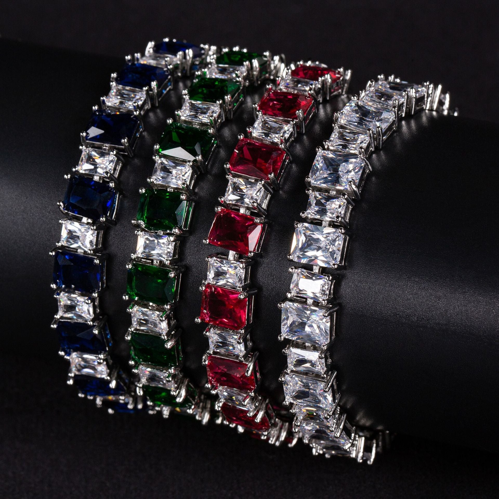 Sterling Silver Square Link Enamel Zirconia Bracelet