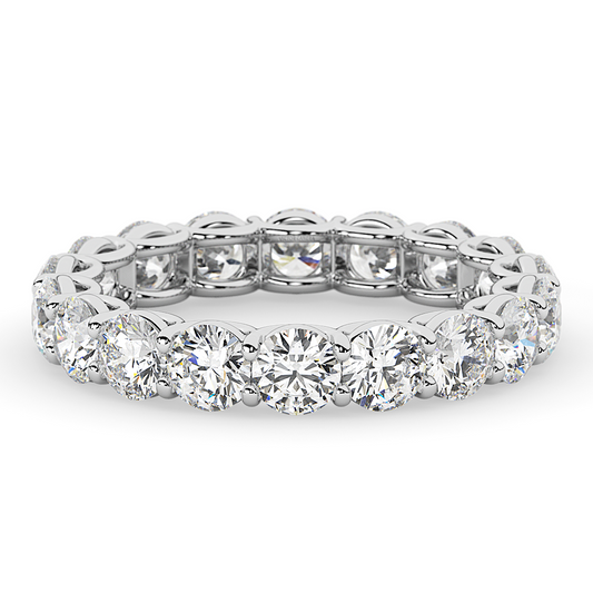 Anillo de eternidad de diamantes redondos cultivados en laboratorio, 2 CTW, AGI Certified, en oro blanco de 14K (F-Vs)