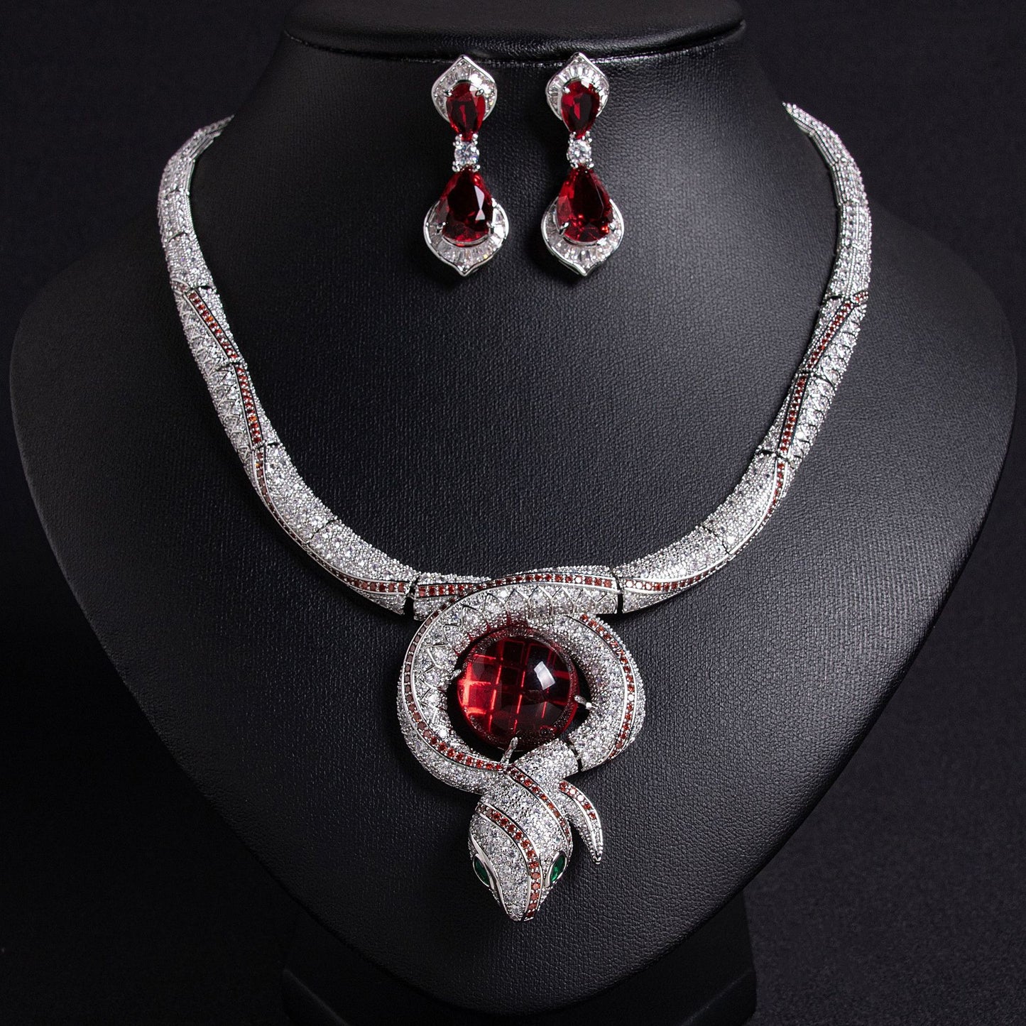 S925 Silver Snake Necklace with Diamond Accents